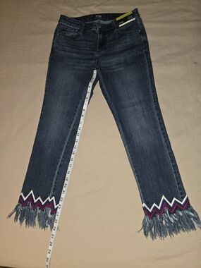 a.n.a Dark Blue High-Rise Skinny Jeans with Fringe & Zigzag Trim